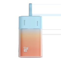 Powerbank Baseus Popsicle 5200mAh 20W z wbudowanym kablem Lightning (+ biały kabel Baseus Simple USB-C - USB-C 60W/20V/3A/30cm) - niebiesko-pomarańczo