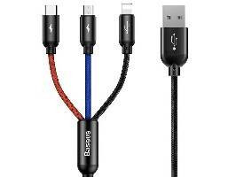 BASEUS Kabel 3w1 USB-C / Lightning / Micro 3A 1.2m (CAMLT-BSY01) Czarny