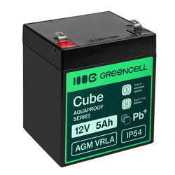 Greencell AGM VRLA 12V 5Ah bezobsługowy akumulator do kasy, zabawki, kamery (91x70x102mm)