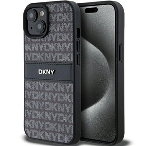 Etui DKNY Leather Mono Stripe & Metal Logo na iPhone 15 Plus / 14 Plus - czarne
