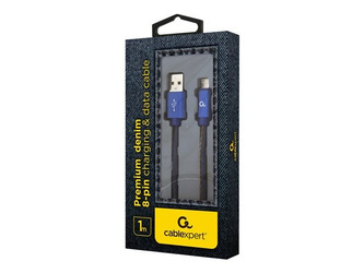 GEMBIRD CC-USB2J-AMLM-1M-BL Gembird Kabel USB do 8-pin (metalowe wtyki, oplot nylonowy denim - jeans) 1m