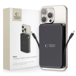 Powerbank Tech-Protect LifeMag PB31 z MagSafe 10000mAh 15W USB-C / USB-A / wbudowane kable USB-C / Lightning - czarny