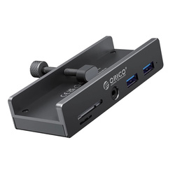 Hub Orico MH5PMM montowany na zacisk USB-C / 2x USB-A 3.0, + SD&TF + 3,5mm Audio - srebrny