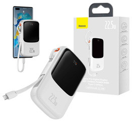 Baseus Qpow power bank 10000mAh wbudowany kabel USB Typu C 22.5W Quick Charge SCP AFC FCP biały (PPQD020102)