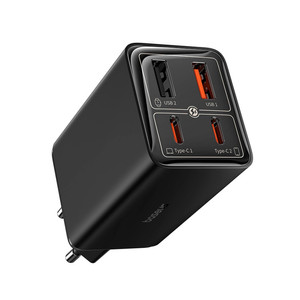 Ładowarka Baseus GaN6 Pro 65W 2 x USB-C 2 x USB-A z czarnym kablem USB-C 100W 1m - czarna