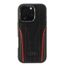 Etui Audi Genuine Leather z MagSafe na iPhone 16 Pro 6.3` - czarno-czerwone