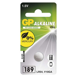 Bateria alkaliczna, guzikowa, AG10, LR54, LR1130, V10GA, 1.5V, GP, blistr, 1-pack