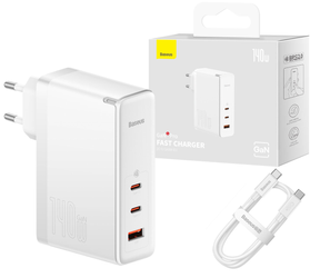 Baseus GaN5 Pro szybka ładowarka 2xUSB-C+USB 140W EU biała (CCGP100202)