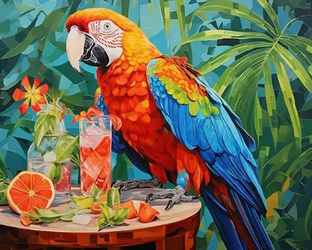 Diamentowa Mozaika Papuga na stole z napojami NO-2001366