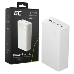 Greencell PowerPlay 30 - biały powerbank 30 000mAh, 22,5W, 4 porty