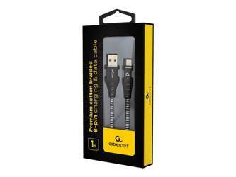 GEMBIRD CC-USB2B-AMLM-1M-BW Gembird Kabel Premium USB 2.0 do 8-pin (metalowe wtyki,oplot) 1m, czarny/biały