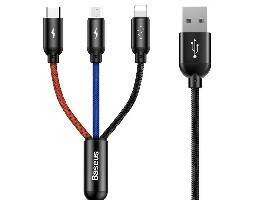 BASEUS Kabel 3w1 USB-microUSB/Lightning/Type-C 0.3m 3A (CAMLT-ASY01) Black