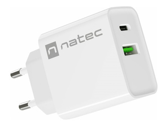 NATEC Ładowarka sieciowa Ribera USB-A + USB-C Power Delivery 20W biała