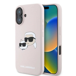 Etui Karl Lagerfeld Silicone nauble Heads Print MagSafe na iPhone 16 Plus - różowe