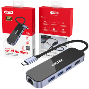 Unitek D1084A Hub USB-C 3.1 RJ-45 3xUSB-A HDMI 4K PD100W