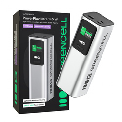 Greencell PowerPlay Ultra Powerbank 25200mAh 140W PD USB C z Szybkim Ładowaniem do Laptopa, MacBook, iPhone 16 15 14 Pro Max