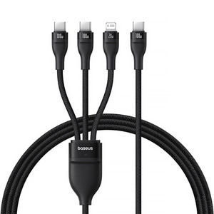 Kabel 3w1 Baseus Flash Series 3 100W USB-C - USB-C+USB-C+Lightning 1,5m + 3 x 0,25 m - czarny