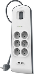 Belkin 2M, 6-portowa listwa + 2x USB-A 2.4A, 650J