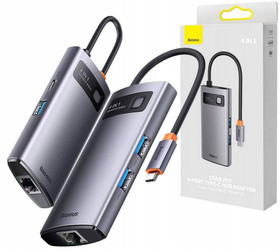 Baseus Metal Gleam Series stacja dokująca HUB 4 w 1 USB Typ C - 3 x USB 3.2 Gen. 1 / RJ45 (WKWG070113)