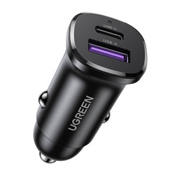 Ładowarka samochodowa Ugreen 25845 USB-C + USB 30W (czarna)