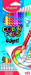 Kredki trójkątne ścieralne z gumką Colorpeps Oops Maped 12 kolorów