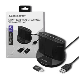 Qoltec Inteligentny czytnik chipowych kart ID SCR-0632 | USB 2.0 + Adapter USB-C