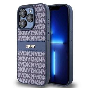 Etui DKNY Leather Mono Stripe & Metal Logo na iPhone 15 Pro - niebieskie
