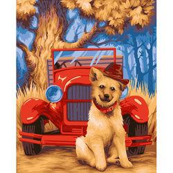 Malowanie po numerach Piesek w kapeluszu 40x50cm