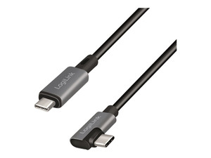 LOGILINK CU0184 Kabel USB 2.0 Type-C C/M kątowy na USB-C/M E-mark PD czarny 3m
