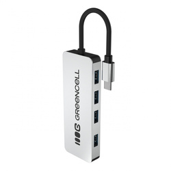 Adapter Basic HUB Greencell USB-C 4in1 (4×USB-A 3.0) – szybki transfer do 5 Gb/s, aluminiowa obudowa