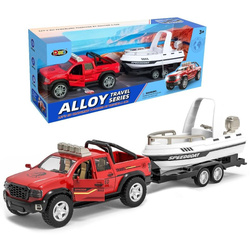 Auto terenowe metalowe z przyczepą i łodzią