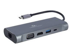 GEMBIRD A-CM-COMBO7-01 Multi Port Adapter USB Type C Hub3.0 HDMI VGA PD card reader stereo audio space grey