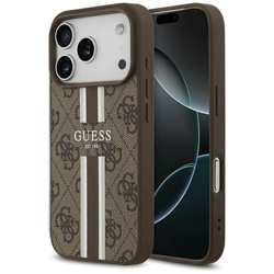 Etui Guess 4G Printed Stripes MagSafe na iPhone 17 Pro - brązowe