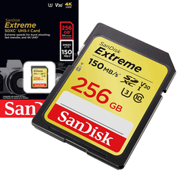 SANDISK EXTREME SDXC 256 GB 150/70 MB/s V30 UHS-I U3