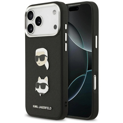 Etui Karl Lagerfeld FW Grained Karl & Choupette Heads Pins & Logo na iPhone 17 Pro Max - czarne