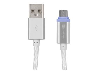 NATEC NKA-1209 Extreme Media kabel microUSB - USB 2.0 (M), 1m, srebrny, LED ładowania