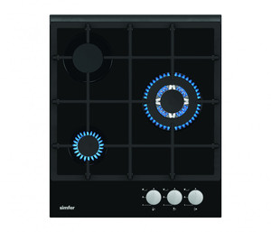 Simfer | Hob | H4.305.HGSSP | Gas on glass | Number of burners/cooking zones 3 | Rotary knobs | Black