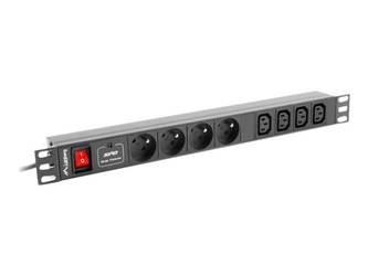 LANBERG PDU-04E04I-0200-BK Lanberg listwa zasilająca Rack PDU 1U 16A, 8x ( 4xE-4xIEC ), 2m, czarna