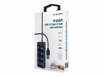 GEMBIRD 4-portowy HUB USB 3.1 Gen 1 z przełącznikami czarny