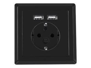 LANBERG AC-WS01-USB2-F-B Lanberg gniazdko podtynkowe schuko 230V + 2 USB 2,1A ładowarka, Czarne
