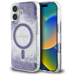 Etui Guess HC Resin Bottom Glitter MagSafe na iPhone 16 - fioletowe