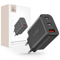 Ładowarka Tech-Protect NC30W sieciowa 2x USB-C PD 30W / USB-A QC 3.0 - czarna