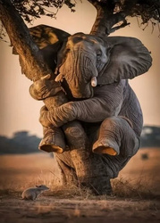 Diamentowa Mozaika Zwierzęta słoń na drzewie bojący się myszy NO-2003074