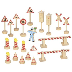 Zestaw znaków drogowych +figurka Policjanta Goki