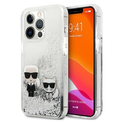 Etui Karl Lagerfeld Liquid Glitter Karl&Choupette na iPhone 13 Pro / 13 6,1` - srebrne