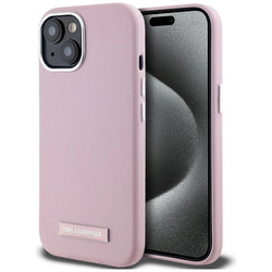 Etui Karl Lagerfeld FW Metal Plate MagSafe na iPhone 15 - różowe