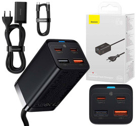 Ładowarka sieciowa Baseus GaN3 Pro, 2x USB-C, 2x USB, 65W (czarna)Type-C 100W(20V/5A) 1m Black）