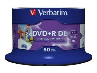 VERBATIM 43703 Verbatim DVD+R DLspindle 50 8,5GB 8x wide printable surface