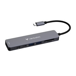 USB-C Hub wieloportowy 7-port, 32158, szary, długość kabla 18 cm, Verbatim, USB-C 3.2 Gen 1, USB-C PD, 2 x USB-A 3.2 Gen 1, SD