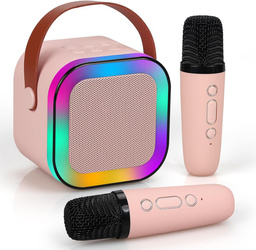 Extralink Kids Mini Karaoke LED Speaker 2x Mic Różowy | Zestaw do Karaoke | głośnik, 2x mikrofon, Bluetooth, AUX, slot na karty pamięci, oświetlenie R